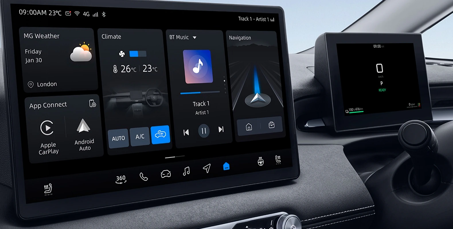 MG4 EV Urban touchscreen and right-hand-drive instrument display